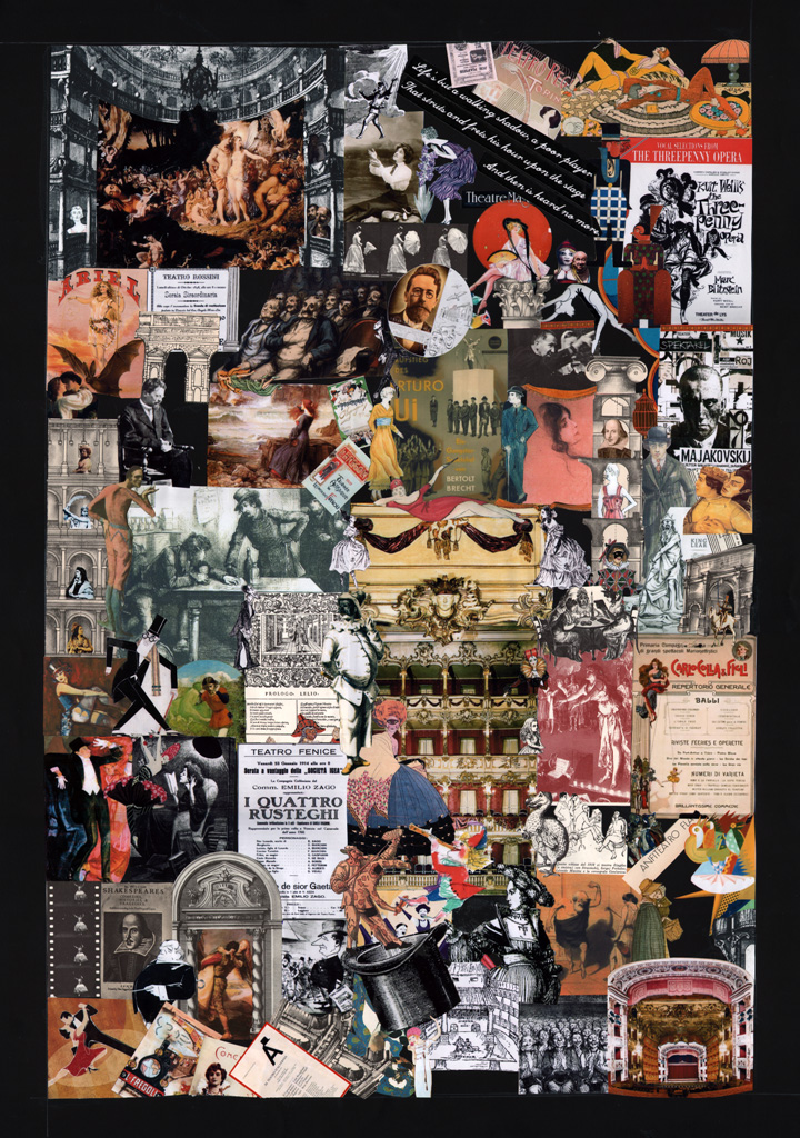 Studio Collage Teatro I - collage su cartoncino, colori acrilici Disponibile solo su stampa Fine-Art, 68,42 x 97,32